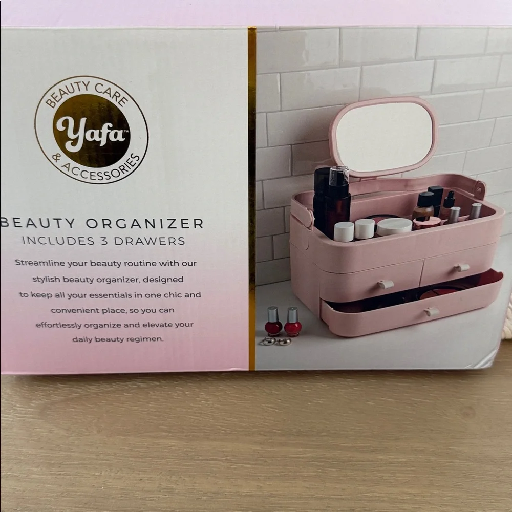 NIB Yafa Pink Beauty Organizer with 3 Drawers
